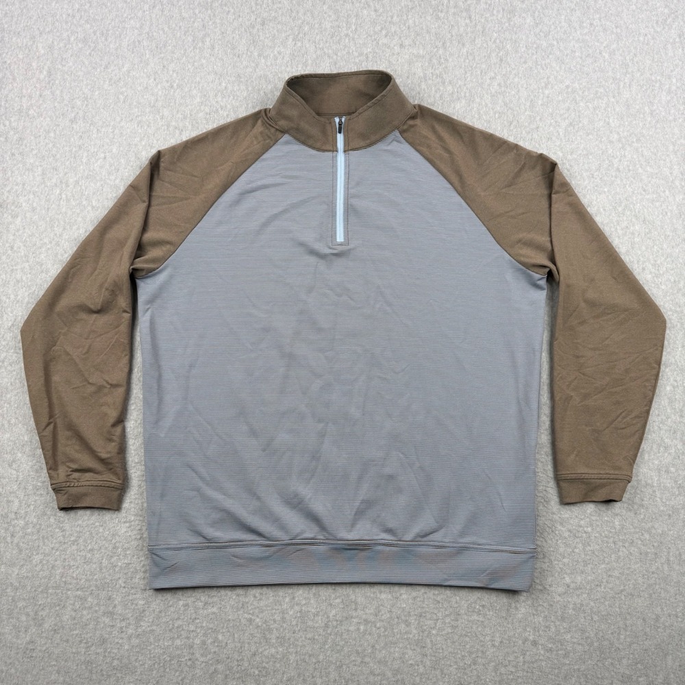 Peter Millar Sweater Mens Large Blue Brown Stripe Crown Sport Perth 1/4 Zip Golf